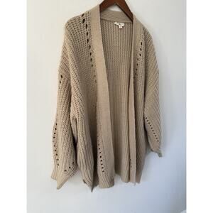 Kye Mi Cardigan Chunky Knit Sweater Brown Nude Oversized Open Front Large Casual